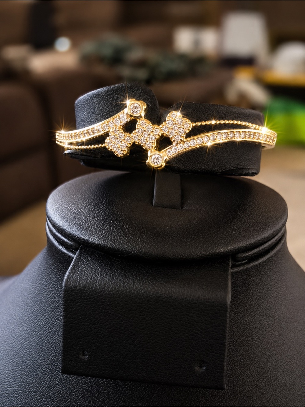 Gold Rhinestone Floral-Accent Bracelet - Women's Jewelry